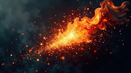 Aufkleber - Fiery orange abstract wave with glowing particles against a dark background