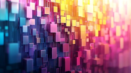 Colorful array of cubes, vibrant and gradient lit, for digital backgrounds.