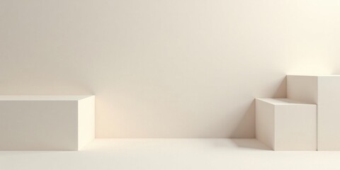 Poster - Minimalist Cream-Colored Cuboid Platforms Against a Neutral Background for Product Display and Presentation