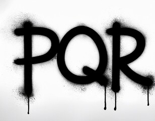 Wall Mural - Letters P Q R, part of alphabet. Black liquid spray paint font. Dripping paint on white background, typography