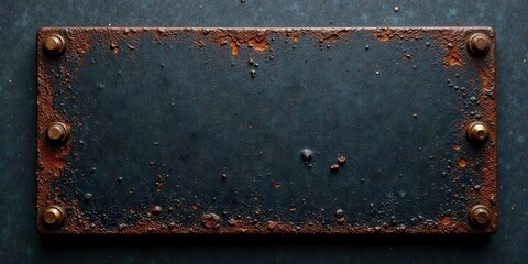 Poster - Rustic Weathered Metal Plate with Aged Texture and Fasteners, Ideal for Industrial Designs and Backgrounds
