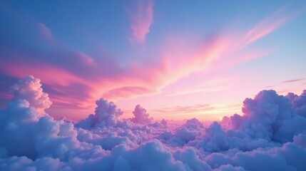 Aufkleber - Pastel Sky Above a Sea of Clouds at Sunset A Dreamlike Aerial View
