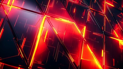 Wall Mural - Glowing red geometric pattern in dark background for tech or abstract use.