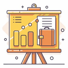 Wall Mural - A colorful illustration of a presentation board featuring graphs and a briefcase, symbolizing business analytics and reporting.