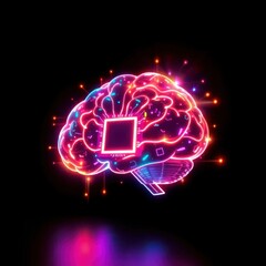Wall Mural - Vibrant neon brain illustration symbolizing artificial intelligence and technology integration