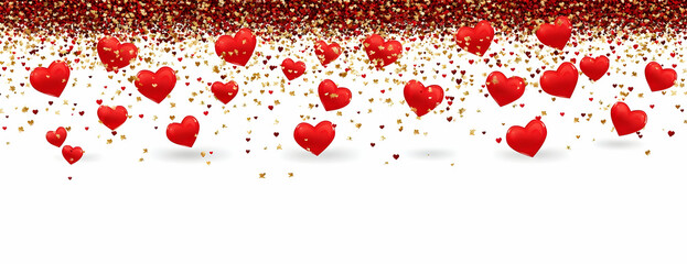 Sticker - Red hearts, gold confetti, festive