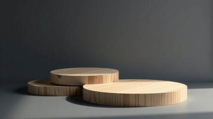 Leinwandbilder - Elevated Wooden Platforms on a Neutral Background, Ideal for Product Display or Presentation