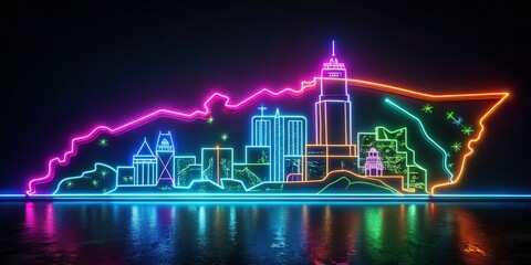 Wall Mural - Glowing Neon Tennessee State Map Animation: Architectural Photography