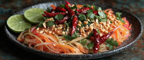 Poster - Colorful Vegetable Salad With Lime, Chili, And Peanuts