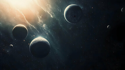 a mesmerizing cosmic view showing two planets floating in space with a bright star casting a glow on