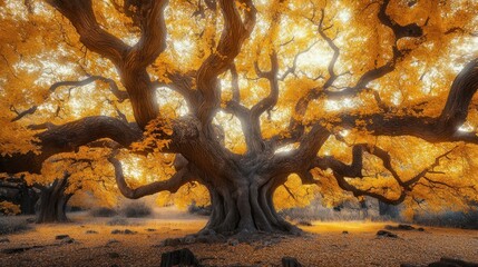 Poster - Majestic Autumn Oak: A Golden Canopy of Ancient Wisdom