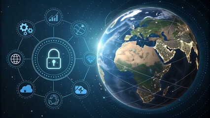Earth Globe and Cybersecurity Hologram