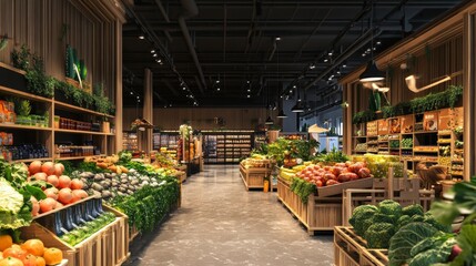 Canvas Print - Fresh produce neatly arranged in a modern grocery store