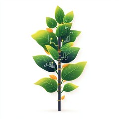 Aufkleber - Futuristic Green Plant with Digital Circuitry and Vibrant Leaves Representing Nature and Technology Harmony