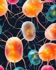 Aufkleber - Close-Up View of Colorful Bacteria with Intricate Details in Digital Art Style