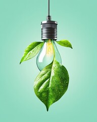 Aufkleber - Eco-friendly Light Bulb with Leaves Hanging, Representing Nature and Sustainability in Modern Design