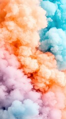 Poster - Vibrant Swirling Smoke Clouds in Shades of Blue, Orange, and Pink Ideal for Abstract Backgrounds