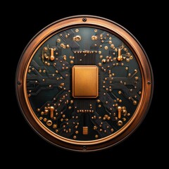 Fototapete - Intricate Close-Up of Copper-Plated Circuit Board with Gold Accents and Detailed Electronic Components