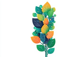Aufkleber - Digital tree design with vibrant leaves and abstract technology elements representing growth and innovation