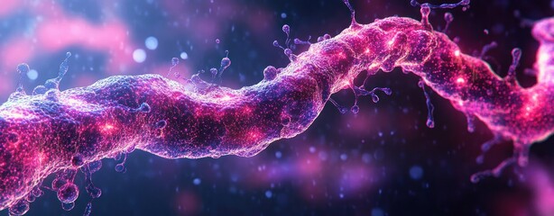 Poster - Abstract Representation of Colorful Molecular Structure in Cosmic Background with Glowing Particles