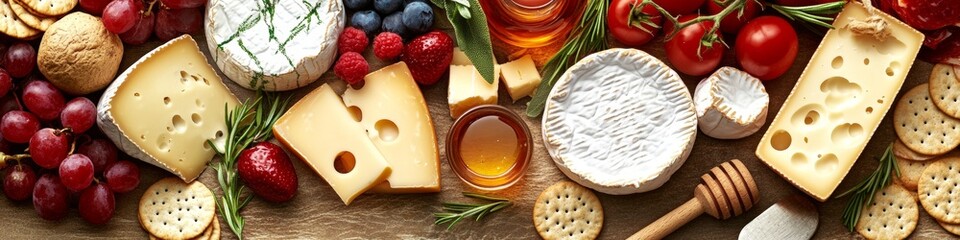 Wall Mural - Artisanal Cheese and Honey Board A Delectable Spread of Gourmet Cheeses and Accompaniments