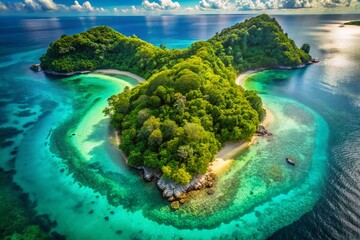 Canvas Print - Aerial View of Lonely Heart-Shaped Island, Drone Photography