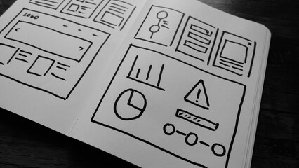Wall Mural - draft sketch drawing template layout framework wireframe.