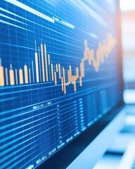 Leinwandbilder - Financial Data Analysis with Stock Market Trends on a Computer Screen in Modern Office Environment