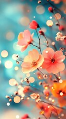 Aufkleber - Soft Blooming Flowers with Pastel Colors and Elegant Bokeh Background for Nature and Floral Designs