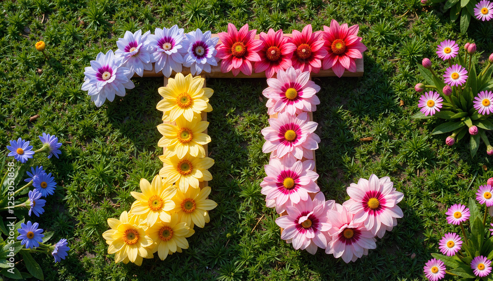 Colorful Pi Colorful pi symbol formed by blooming flowers in spring garden ...