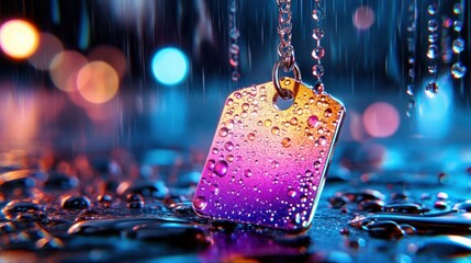Poster - Colorful Water Drops on a Metallic Surface with Bokeh Background in Soft Focus