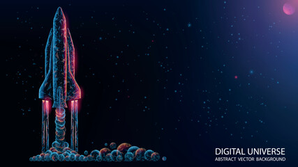 Wall Mural - vector illustration. polygonal style. technological abstract futuristic dark blue background. spaces