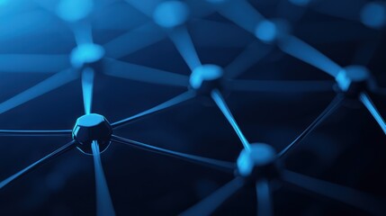 a detailed close-up of a network structure, showcasing interconnected nodes and lines in a blue grad