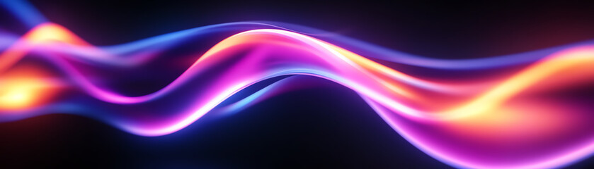 A vibrant abstract image showcasing dynamic flowing lines in a spectrum of purple, blue, and orange tones, creating a sense of movement and energy against a dark background.