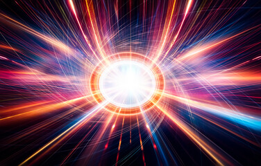 Poster - Abstract  background with glowing, colorful lines in motion toward a bright center.