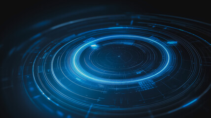 Wall Mural - abstract digital interface: glowing blue circular hud elements radiate from a central core, creating