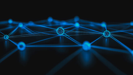 Wall Mural - global network connection: abstract digital illustration depicting a network of glowing blue nodes i