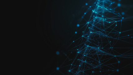 Wall Mural - abstract digital network: glowing blue nodes and connections form an intricate, spiraling network ag