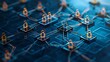 © EPS World`s - An organizational chart icon showing the delegation of tasks within a business structure, isolated on a steel blue background.