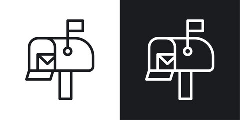 Wall Mural - Mailbox icons in black and white liner strokes for web design.