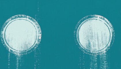 Fototapete - abstract textured artwork with two white circular brushstroke patterns on teal background, modern minimalist design element

