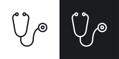 Wall Mural - Stethoscope icons in black and white liner strokes for web design.