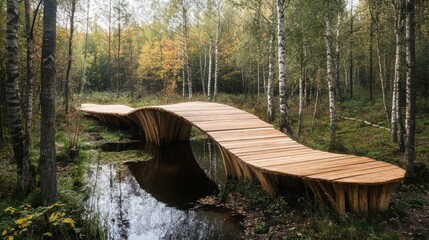 Poster - Serene Wooden Bridge in Autumnal Forest