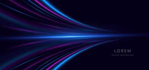 Wall Mural - abstract futuristic blue and pink curve light ray on dark blue background. hi speed motion moving co