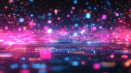 Wall Mural - neon circuit board: a mesmerizing digital artwork depicting a vibrant circuit board with glowing pin