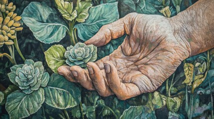 Wall Mural - A Hand in Nature: A Mural Depicting the Gentle Touch of Humanity on the Natural World