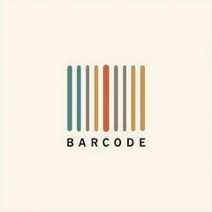 Flat minimalist barcode logo with multicolored vertical lines, representing scanning, product identification, and digital commerce, designed in a simple and modern vector style
