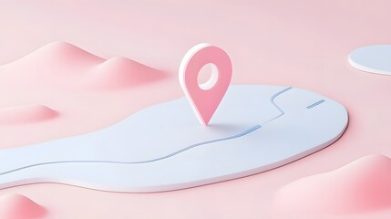 Aufkleber - 3D of a Pastel Colored Mountain Landscape with a Map Pin Marker Highlighting a Destination or Route for Travel Adventure and Concepts