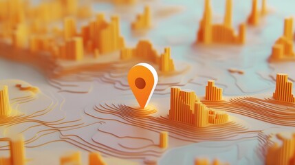 Poster - 3D rendered digital map of a futuristic city skyline with navigation pins data markers and transportation infrastructure  The image showcases a modern