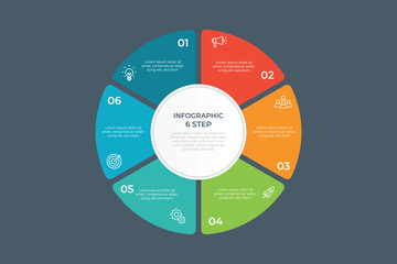 Wall Mural - pie chart glassmorphism infographic template with 6 options, steps, parts, segments. vector illustra
